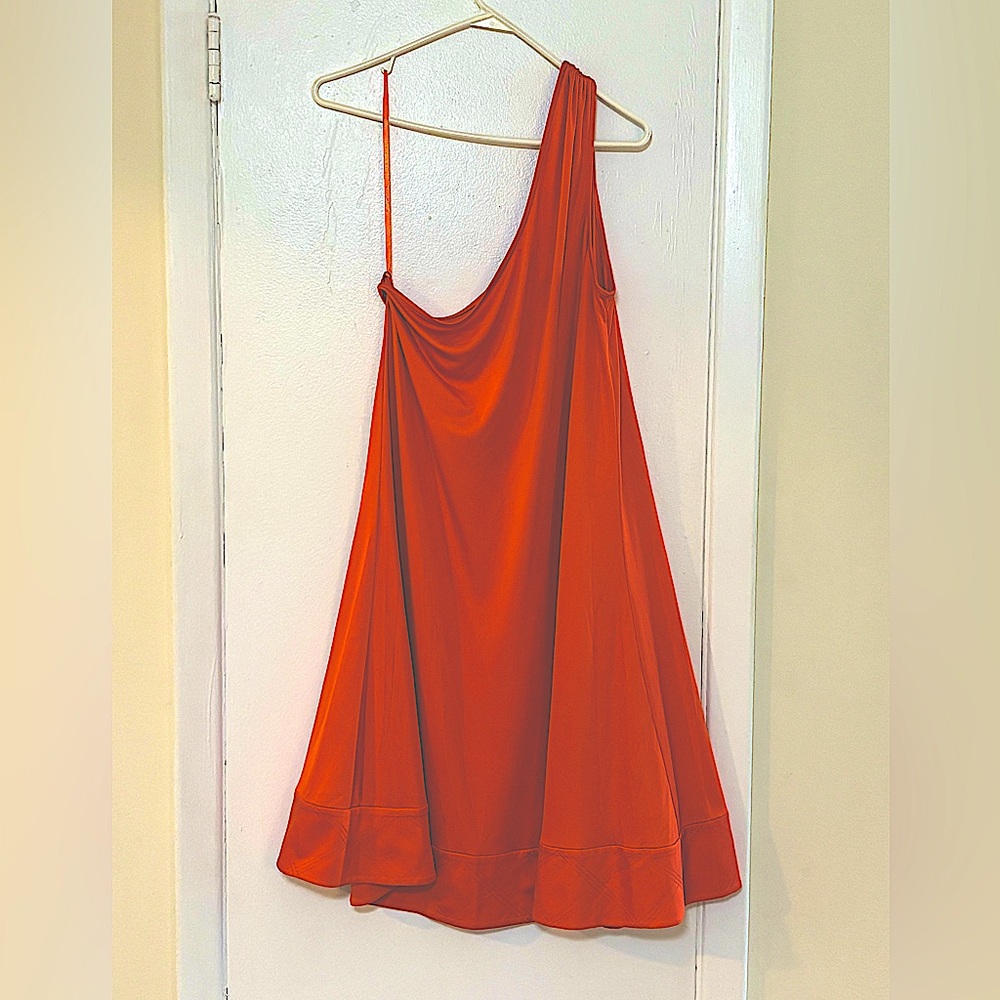 Diane Von Furstenberg One Shoulder Silk Dress.Full Skirt,Pleated Shoulder.Sz 14